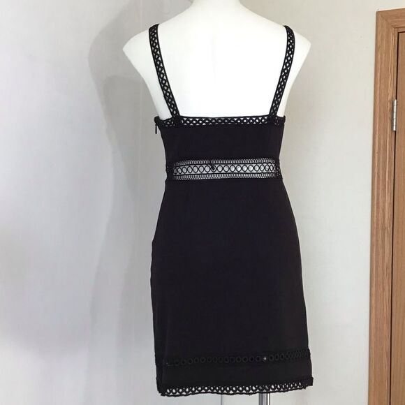 Free People Black Mini Dress Iris Crochet Trim Mini Dress New Size 8 - Picture 5 of 16
